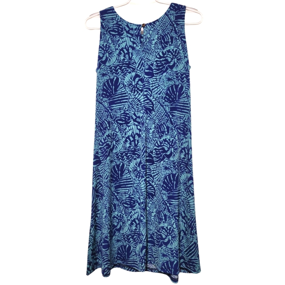 IOLANI Hawaii Blue Patterned Leaf Sleeveless Midi Dress XS - Picture 2 of 5